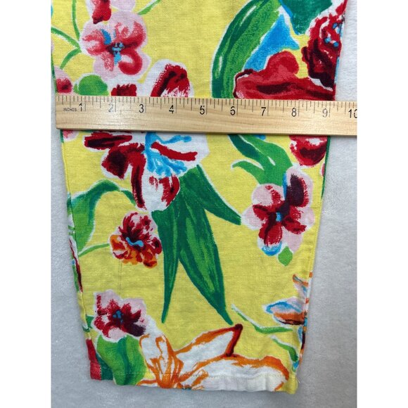 Ralph Lauren Pants Womens 12 Yellow Tropical Floral Pattern Linen Ankle - Picture 7 of 7